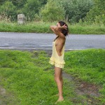 Next to a road and cleaning