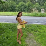 Next to a road and cleaning