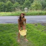 Next to a road and cleaning