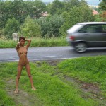 Next to a road and cleaning