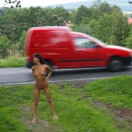 Next to a road and cleaning