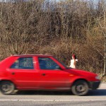 On and next to a road