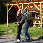 In a park and rollerblading