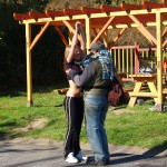 In a park and rollerblading