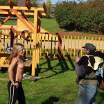 In a park and rollerblading