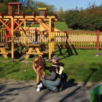 In a park and rollerblading