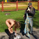 In a park and rollerblading