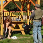 In a park and rollerblading