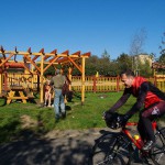 In a park and rollerblading