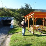 In a park and rollerblading