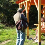 In a park and rollerblading