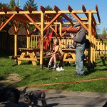 In a park and rollerblading
