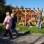 In a park and rollerblading