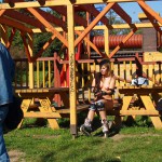 In a park and rollerblading