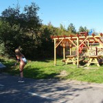 In a park and rollerblading