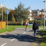 In a park and rollerblading