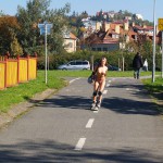 In a park and rollerblading