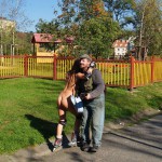 In a park and rollerblading