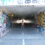 In a park and rollerblading