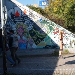 In a park and rollerblading