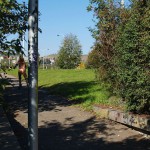 In a park and rollerblading