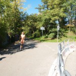 In a park and rollerblading