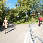 In a park and rollerblading