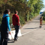 In a park and rollerblading