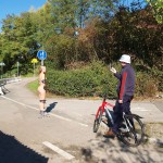 In a park and rollerblading