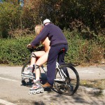 In a park and rollerblading