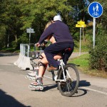 In a park and rollerblading