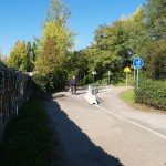 In a park and rollerblading