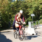 In a park and rollerblading