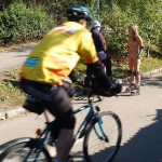 In a park and rollerblading