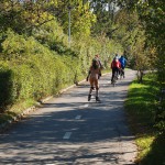 In a park and rollerblading