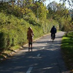 In a park and rollerblading