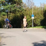 In a park and rollerblading