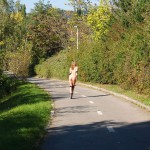 In a park and rollerblading