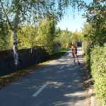 In a park and rollerblading