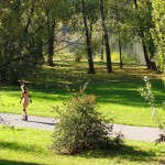 In a park and rollerblading