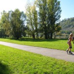 In a park and rollerblading