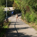 In a park and rollerblading