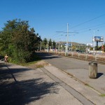 In a park and rollerblading