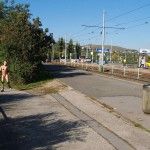 In a park and rollerblading