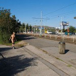 In a park and rollerblading