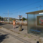 In a park and rollerblading