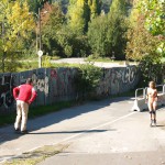 In a park and rollerblading