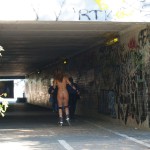 In a park and rollerblading