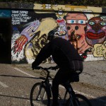 In a park and rollerblading