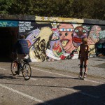 In a park and rollerblading